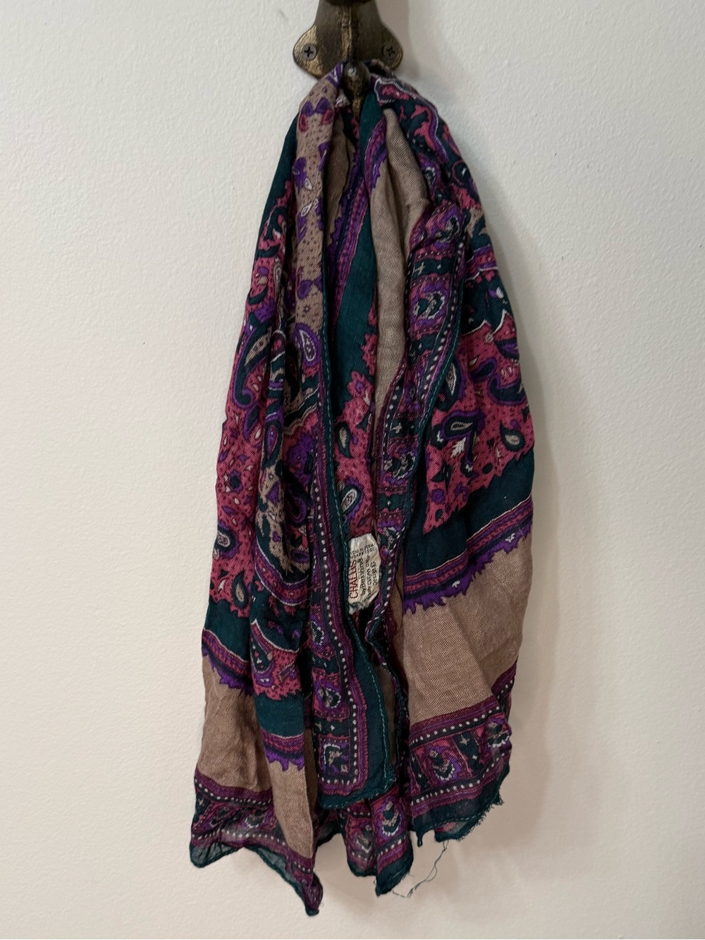 Vintage Challis by Berkshire Paisley Scarf Wrap Shawl Purple Teal Boho